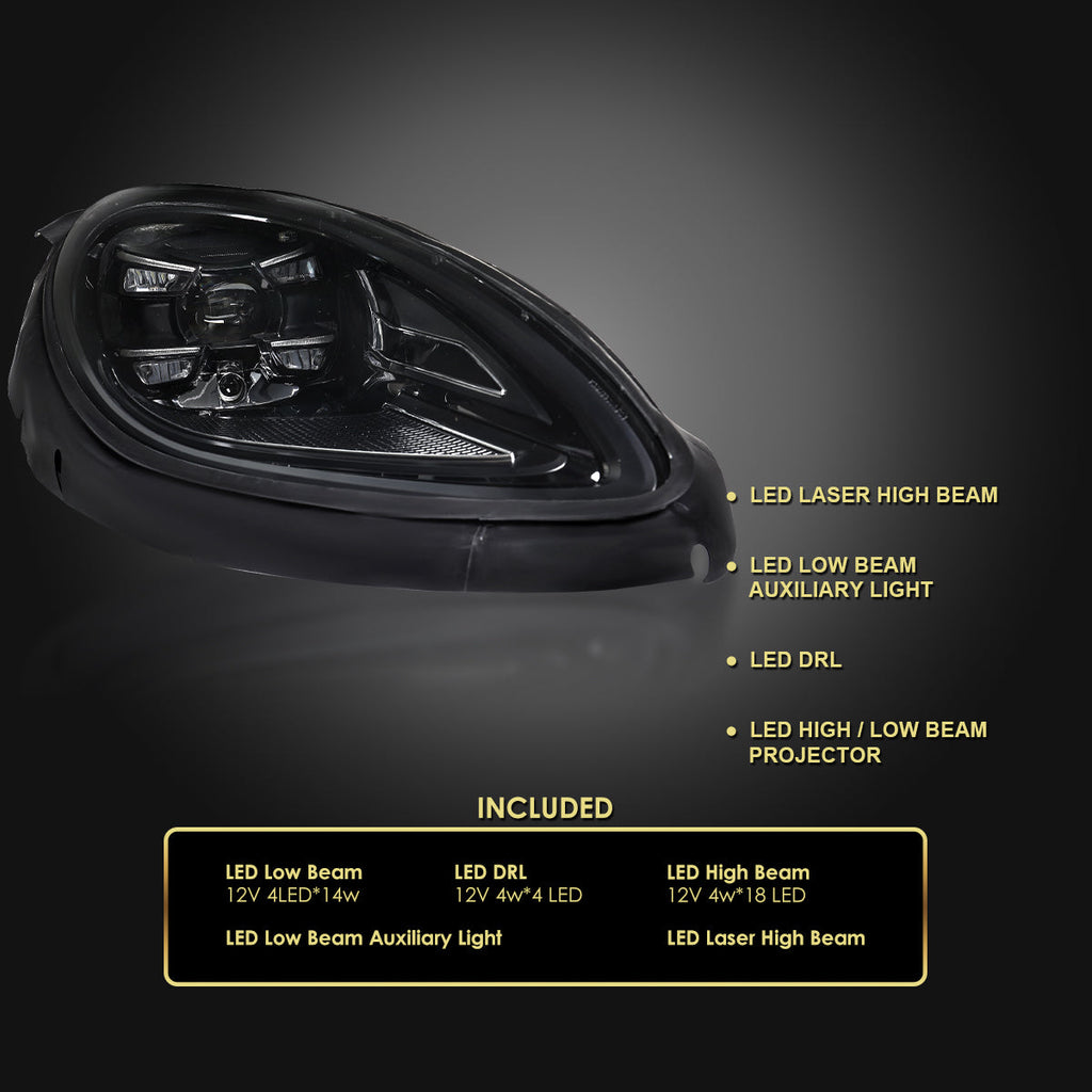 2019-2024 Porsche Macan 95B.2 Matrix Style LED Projector Headlights w/ DRL for non-Dynamic Function  (Matte Black Housing / Glossy Black Accents / Clear Lens)