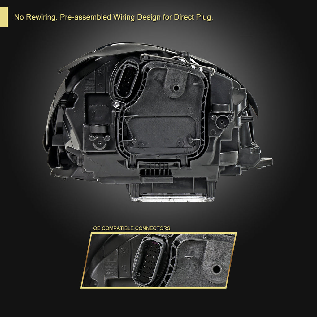 2019-2024 Porsche Macan 95B.2 Matrix Style LED Projector Headlights w/ DRL for non-Dynamic Function  (Matte Black Housing / Glossy Black Accents / Clear Lens)