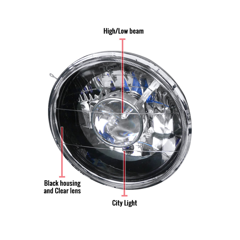 Universal 7" Round H4 Projector Headlights (Matte Black Housing/Clear Lens)