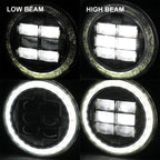 Universal 7" Round Cree LED Blue Rim Halo Projector Headlight - 1PC (Matte Black Housing/Clear Lens)