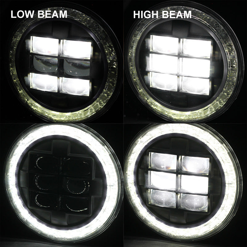 Universal 7" Round Cree LED Blue Rim Halo Projector Headlight - 1PC (Matte Black Housing/Clear Lens)