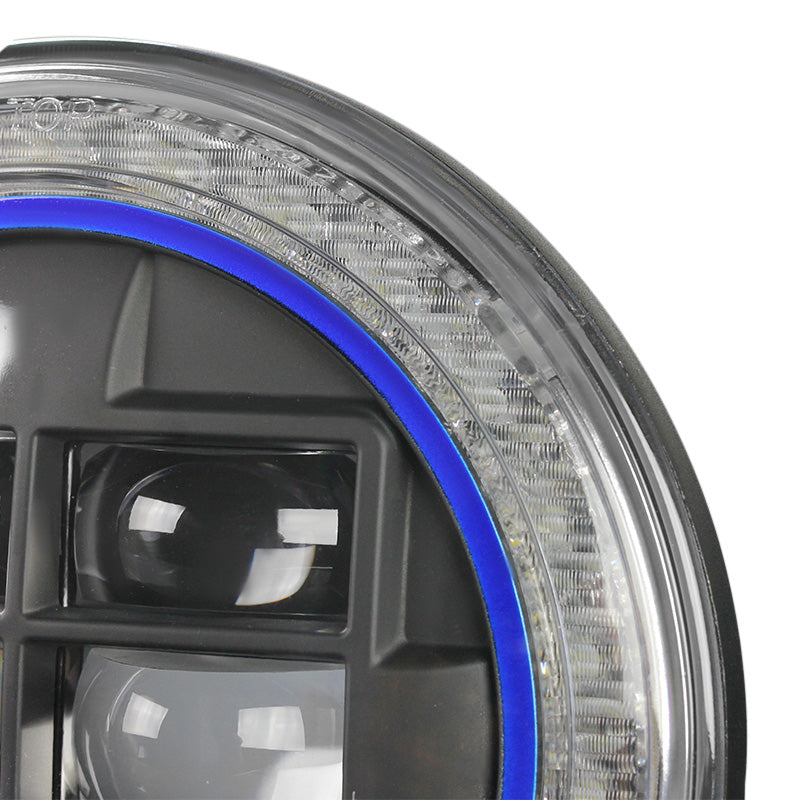 Universal 7" Round Cree LED Blue Rim Halo Projector Headlight - 1PC (Matte Black Housing/Clear Lens)