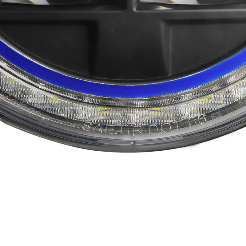Universal 7" Round Cree LED Blue Rim Halo Projector Headlight - 1PC (Matte Black Housing/Clear Lens)
