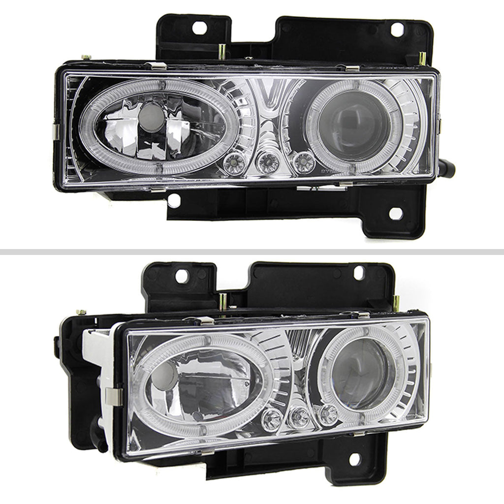 1988-1999 Chevrolet  C/K C10/Blazer/Tahoe/Yukon/Sierra/Silverado Dual Halo Projector Headlights (Chrome Housing/Clear Lens)