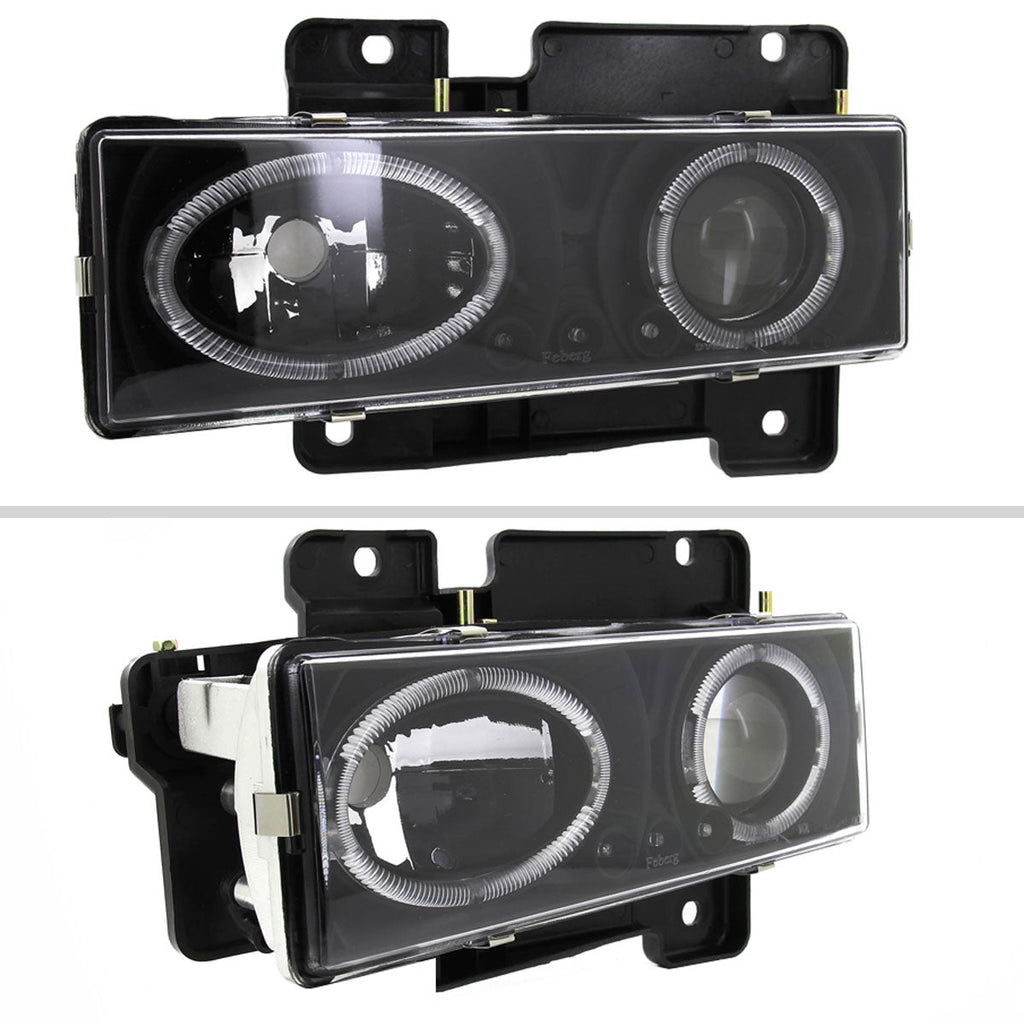 1988-1999 Chevrolet  C/K C10/Blazer/Tahoe/Yukon/Sierra/Silverado Dual Halo Projector Headlights (Matte Black Housing/Clear Lens)