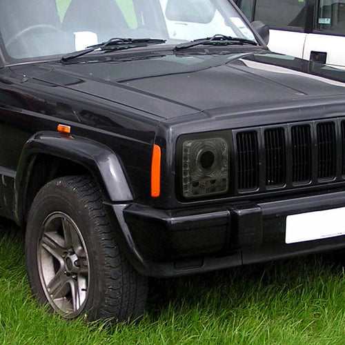 1997-2001 Jeep Cherokee Halo Projector Headlights w/ SMD LED Light Strip (Chrome Housing/Smoked Lens)