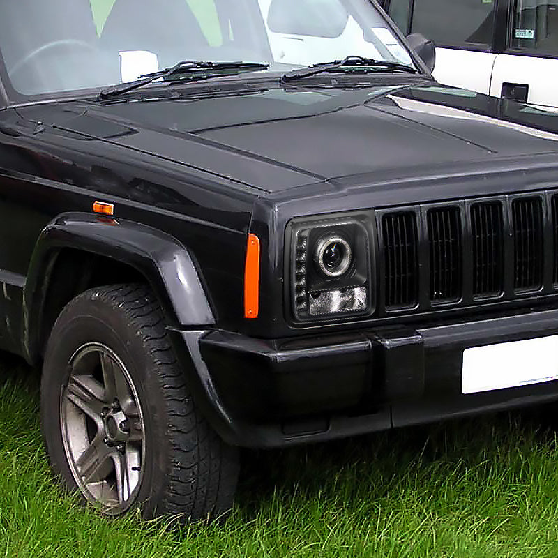 1997-2001 Jeep Cherokee Halo Projector Headlights w/ SMD LED Light Strip (Matte Black Housing/Clear Lens)