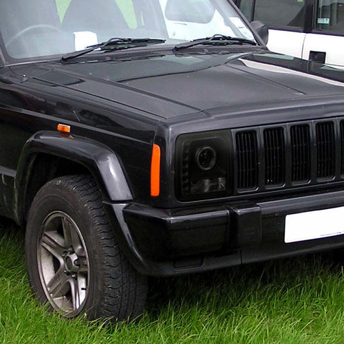 1997-2001 Jeep Cherokee Halo Projector Headlights w/ SMD LED Light Strip (Black Housing/Smoked Lens)