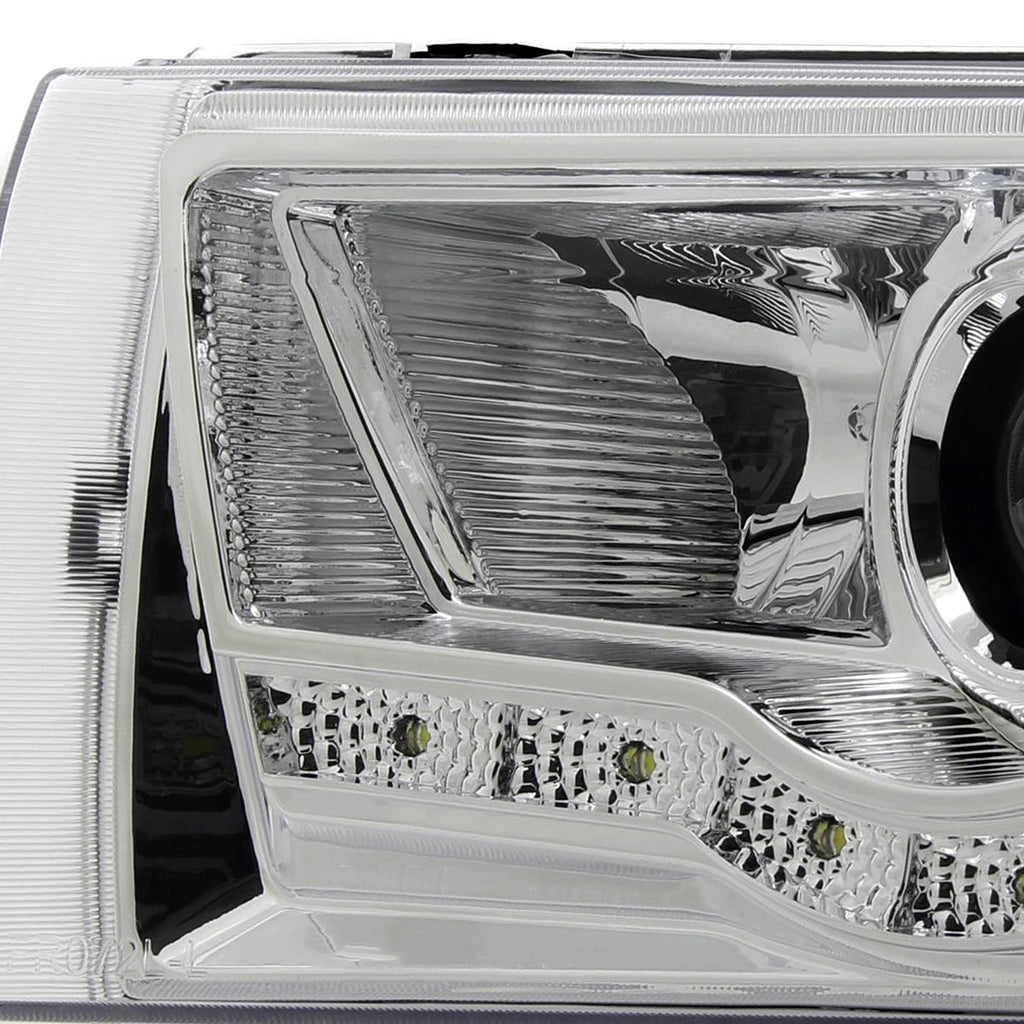 1999-2004 Ford F-250/F-350/F-450/F-550/Excursion Projector Headlights w/ SMD LED Light Strip (Chrome Housing/Clear Lens)