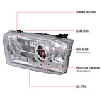 1999-2004 Ford F-250/F-350/F-450/F-550/Excursion Projector Headlights w/ SMD LED Light Strip (Chrome Housing/Clear Lens)