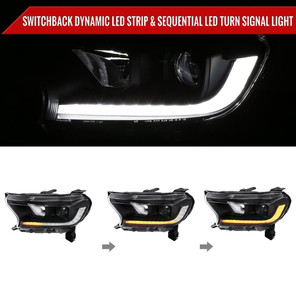 2019-2022 Ford Ranger Switchback Sequential LED Bar Projector Headlights (Matte Black Housing/Clear Lens)