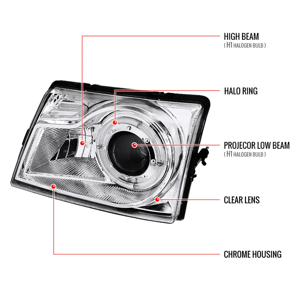 1998-2000 Ford Ranger Halo Projector Headlights (Chrome Housing/Clear Lens)