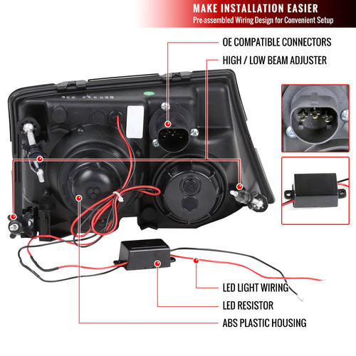 1998-2000 Ford Ranger Halo Projector Headlights (Black Housing/Smoked Lens)
