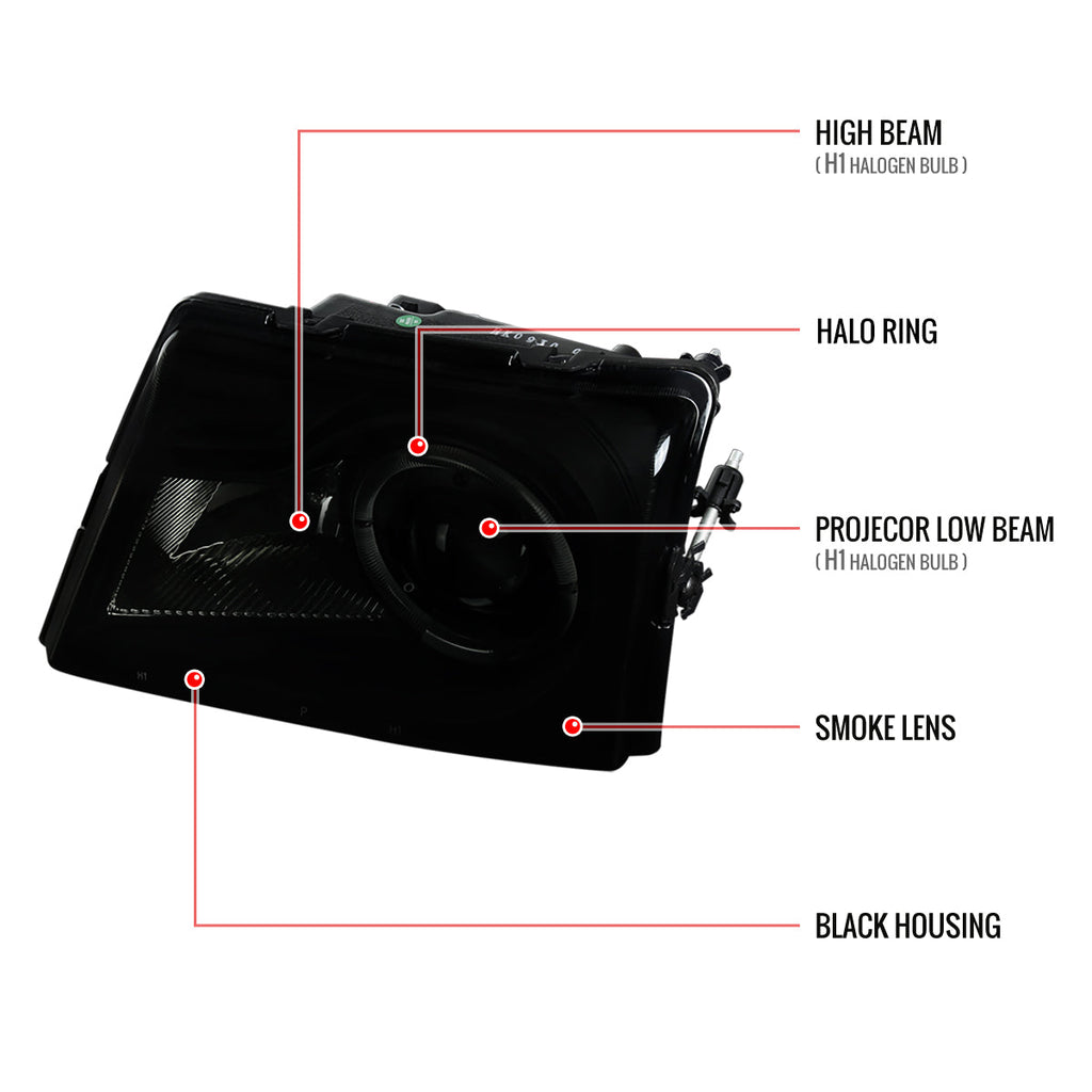 1998-2000 Ford Ranger Halo Projector Headlights (Black Housing/Smoked Lens)