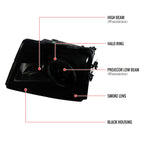 1998-2000 Ford Ranger Halo Projector Headlights (Black Housing/Smoked Lens)