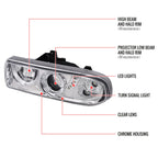 1998-2004 Chevrolet S10 Dual Halo Projector Headlights (Chrome Housing/Clear Lens)