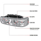 1999-2002 Chevrolet Silverado/ 2000-2006 Tahoe Suburban Dual Halo Projector Headlights (Chrome Housing/Clear Lens)