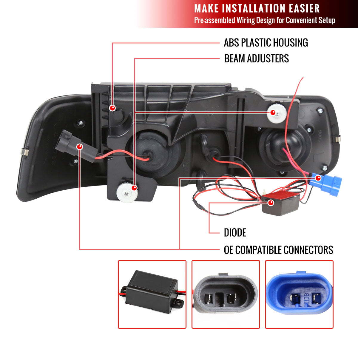 1999-2002 Chevrolet Silverado/ 2000-2006 Chevrolet Tahoe/Suburban Dual Halo Projector Headlights with LED Sequential Turn Signal Bumper Lights (Chrome Housing/Clear Lens)