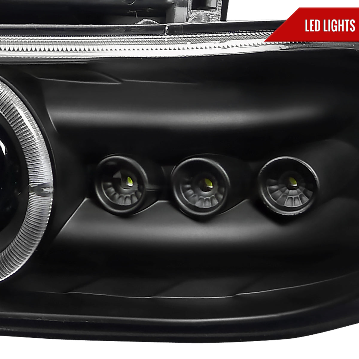 1999-2002 Chevrolet Silverado/ 2000-2006 Chevrolet Tahoe/Suburban Dual Halo Projector Headlights with LED Sequential Turn Signal Bumper Lights (Matte Black Housing/Clear Lens)