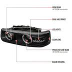 1999-2002 Chevrolet Silverado/ 2000-2006 Tahoe Suburban Dual Halo Projector Headlights (Matte Black Housing/Clear Lens)