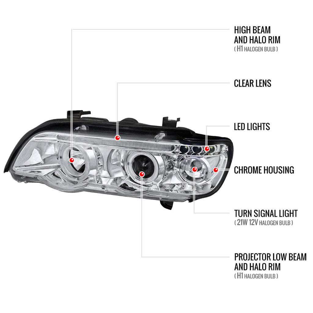 2001-2003 BMW E53 X5 Dual Halo Projector Headlights (Chrome Housing/Clear Lens)