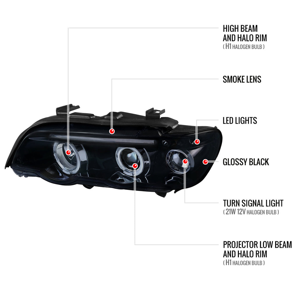 2001-2003 BMW E53 X5 Dual Halo Projector Headlights (Glossy Black Housing/Smoked Lens)