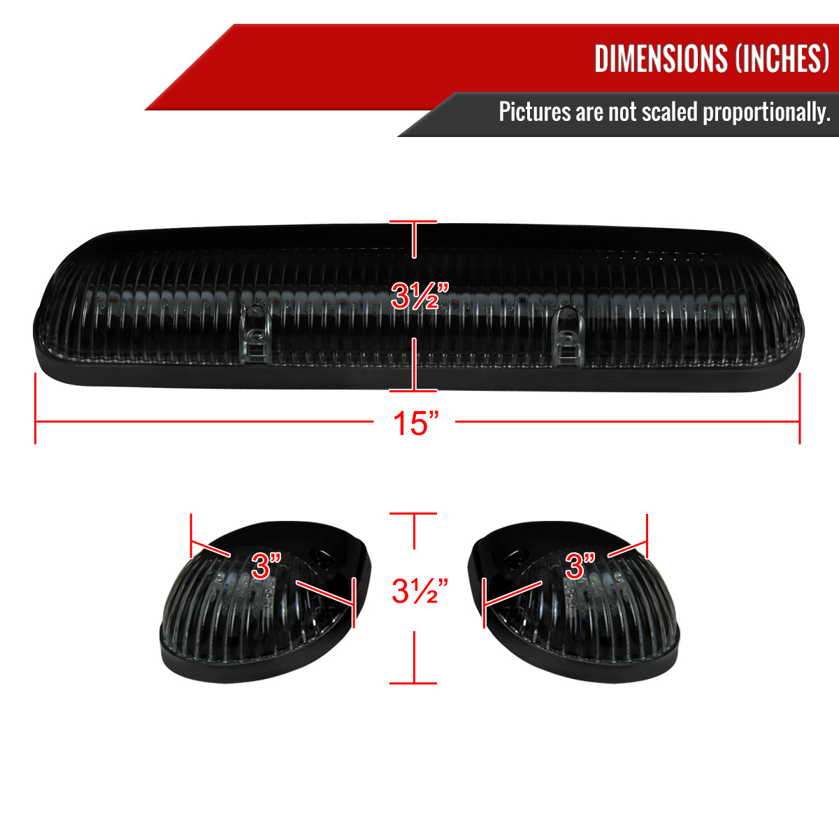 Universal 3PC Set Roof Cab Amber LED Lights (Black Housing/Smoked Lens)