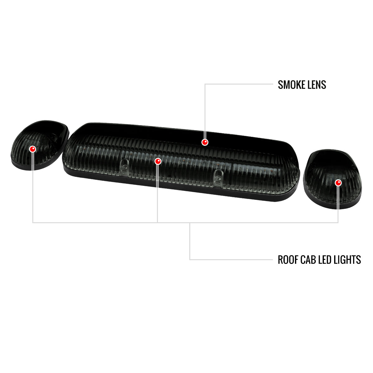 Universal 3PC Set Roof Cab Amber LED Lights (Black Housing/Smoked Lens)