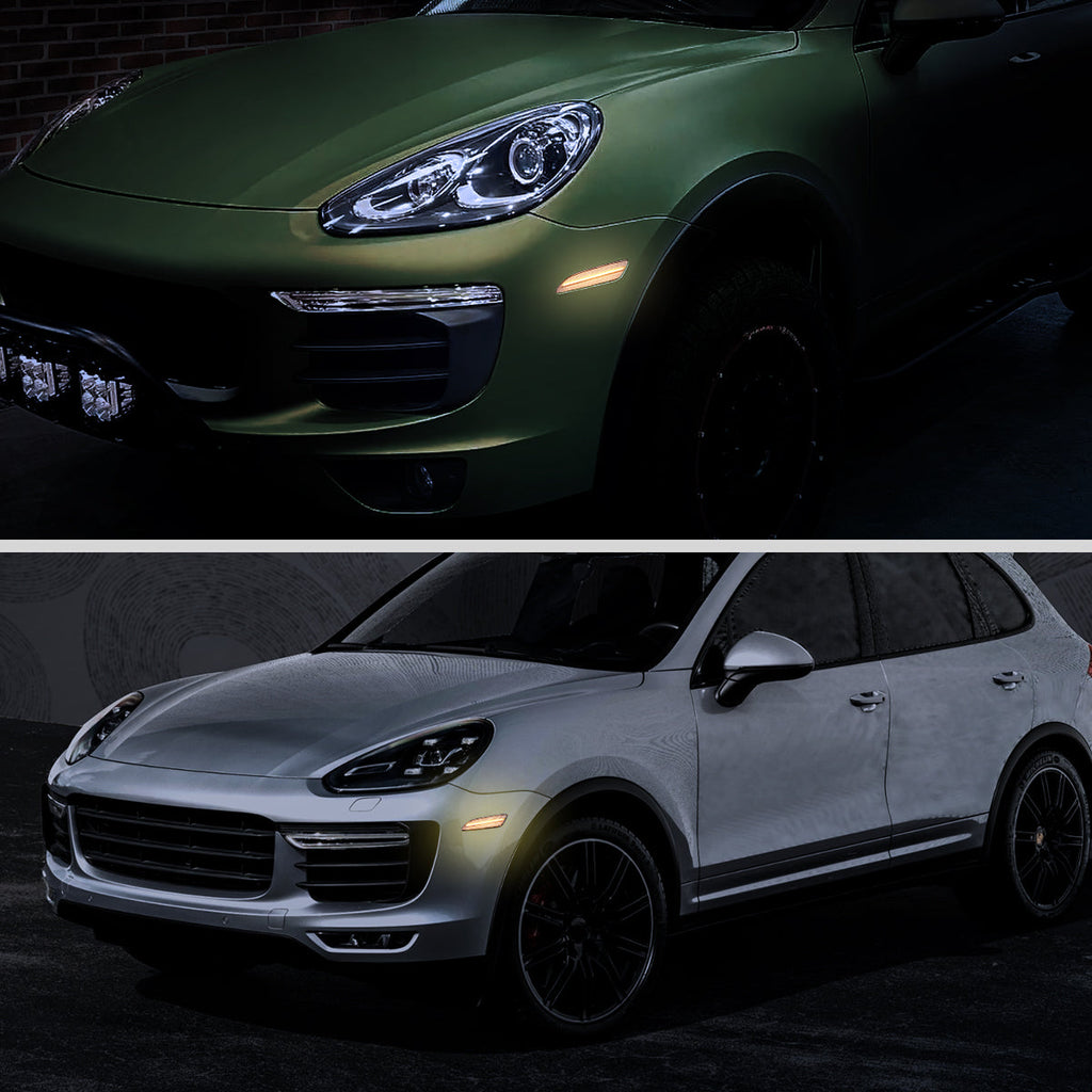 2015-2018 Porsche Cayenne 958 Front Bumper LED Side Marker Turn Signal Lights (Chrome Housing / Clear Lens)