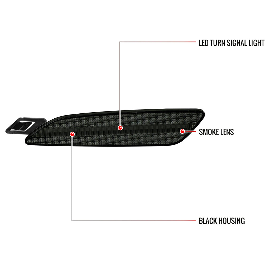 2015-2018 Porsche Cayenne 958 Front Bumper LED Side Marker Turn Signal Lights (Chrome Housing / Smoked Lens)
