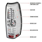 2007-2012 Chevrolet Avalanche LED Tail Lights (Chrome Housing/Clear Lens)
