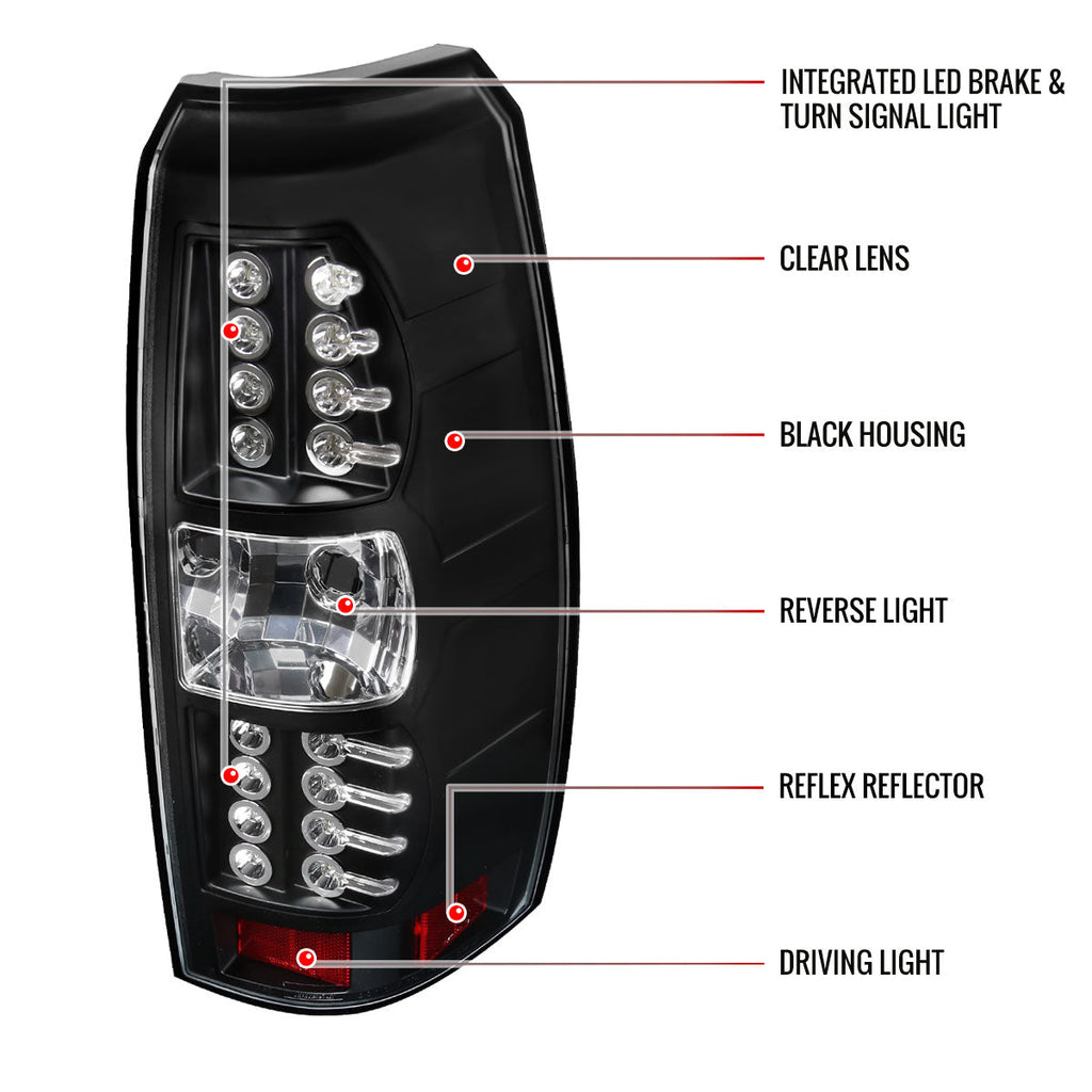 2007-2012 Chevrolet Avalanche LED Tail Lights (Matte Black Housing/Clear Lens)