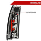 1988-2000 Chevrolet C/K C10/Silverado/Tahoe/Suburban GMC Sierra/Jimmy/Yukon Tail Lights (Chrome Housing/Clear Lens)