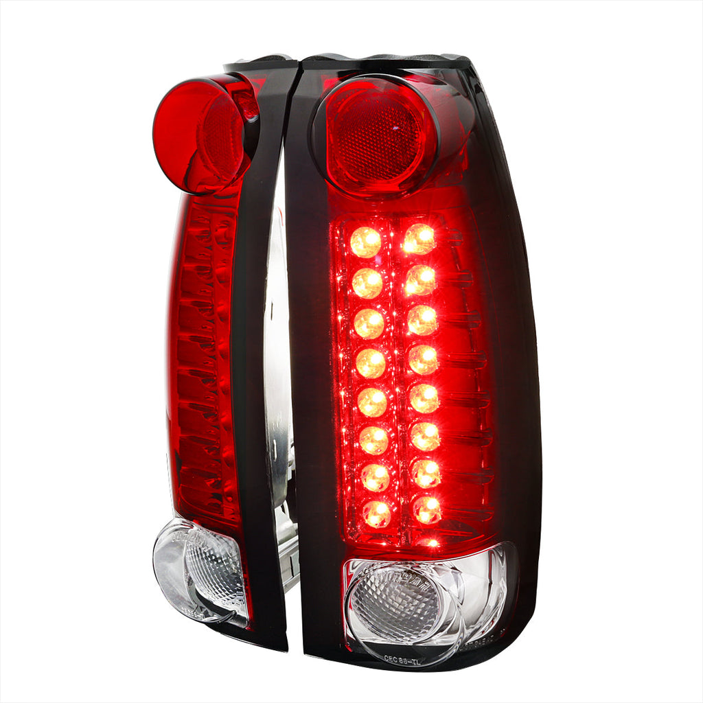 1988-2000 Chevrolet C/K C10/Silverado/Tahoe/Suburban GMC Sierra/Jimmy/Yukon LED Tail Lights (Chrome Housing/Red Clear Lens)