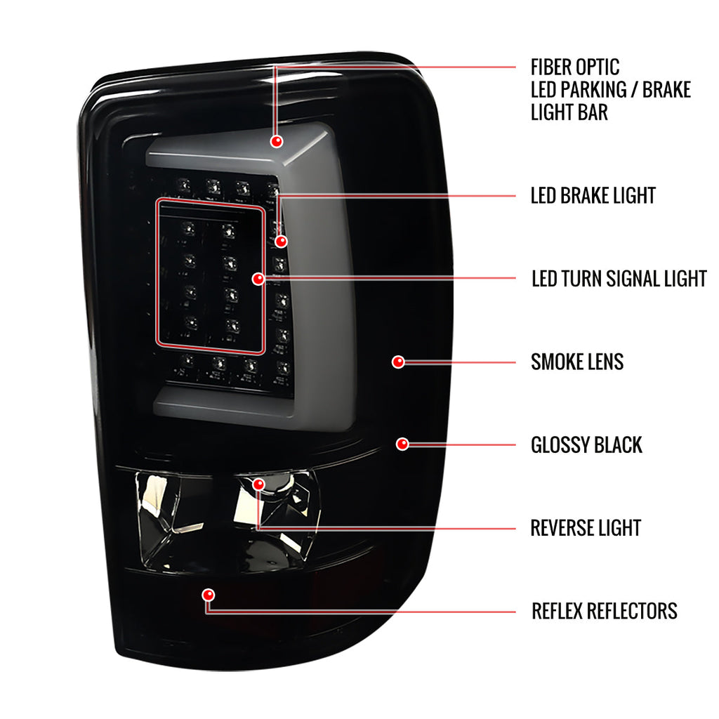 2000-2006 Chevrolet Suburban/Tahoe GMC Yukon/Yukon XL LED C Bar Tail Lights (Glossy Black Housing/Smoked Lens)