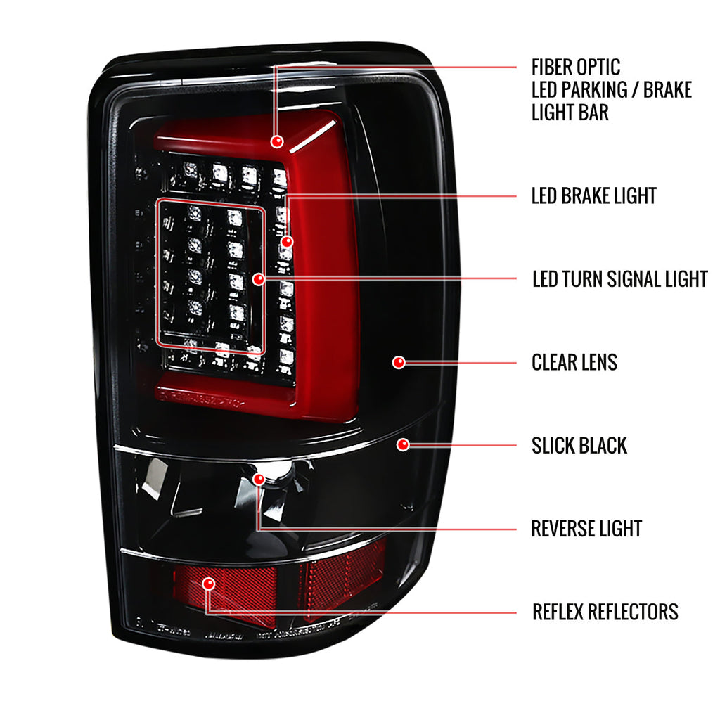 2000-2006 Chevrolet Suburban/Tahoe GMC Yukon/Yukon XL LED C Bar Tail Lights (Jet Black Housing/Clear Lens)