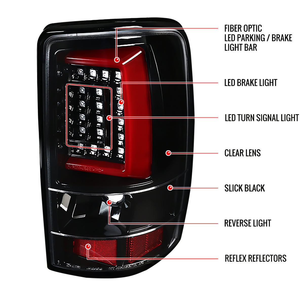 2000-2006 Chevrolet Suburban/Tahoe GMC Yukon/Yukon XL LED C Bar Tail Lights (Jet Black Housing/Clear Lens)