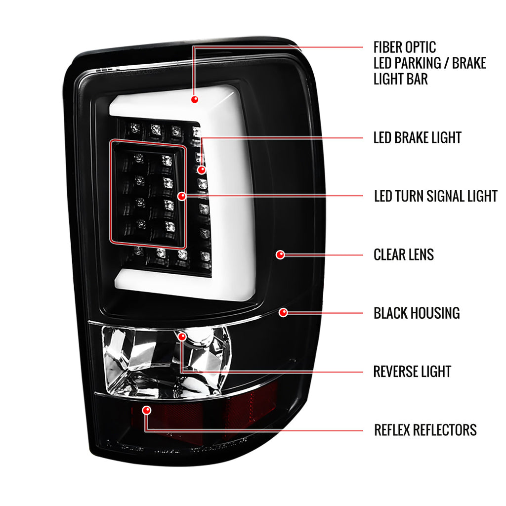2000-2006 Chevrolet Suburban/Tahoe GMC Yukon/Yukon XL LED C Bar Tail Lights (Matte Black Housing/Clear Lens)