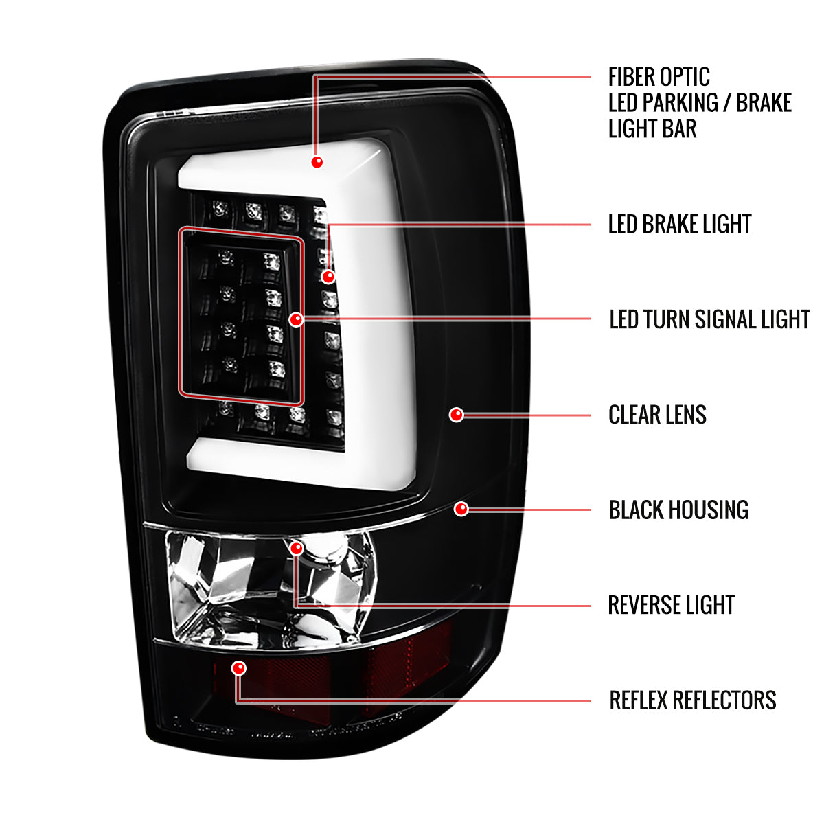2000-2006 Chevrolet Suburban/Tahoe GMC Yukon/Yukon XL LED C Bar Tail Lights (Matte Black Housing/Clear Lens)