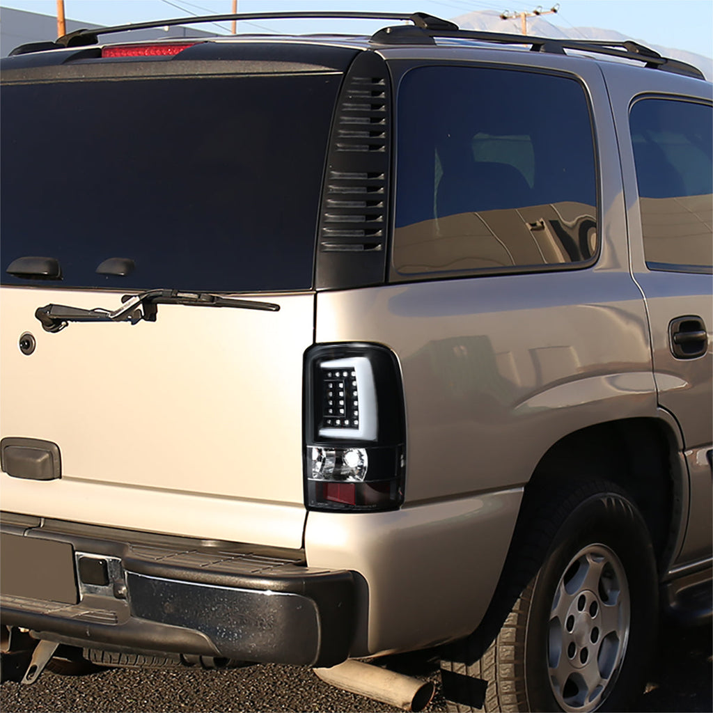 2000-2006 Chevrolet Suburban/Tahoe GMC Yukon/Yukon XL LED C Bar Tail Lights (Matte Black Housing/Clear Lens)
