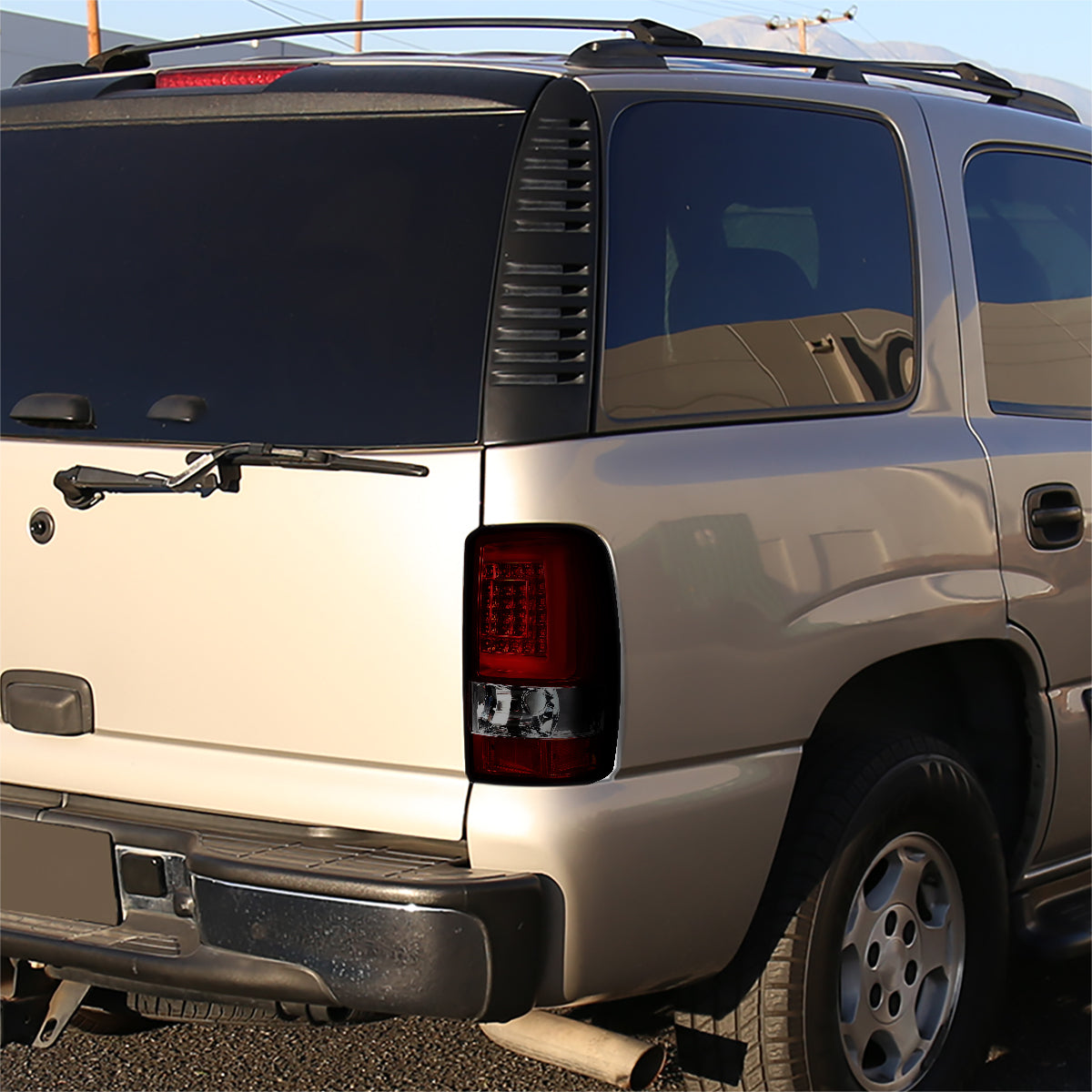 2000-2006 Chevrolet Suburban/Tahoe GMC Yukon/Yukon XL LED C Bar Tail Lights (Chrome Housing/Red Smoked Lens)