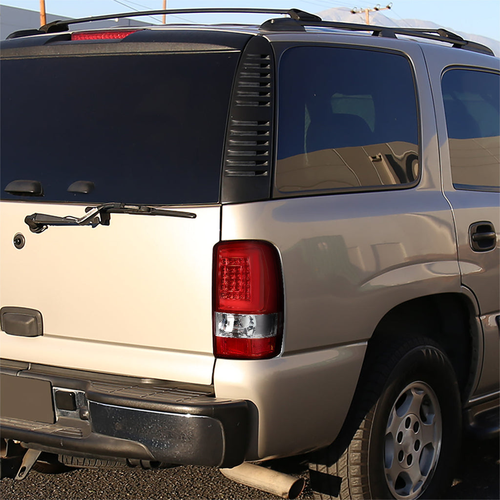 2000-2006 Chevrolet Suburban/Tahoe GMC Yukon/Yukon XL LED C Bar Tail Lights (Chrome Housing/Red Clear Lens)