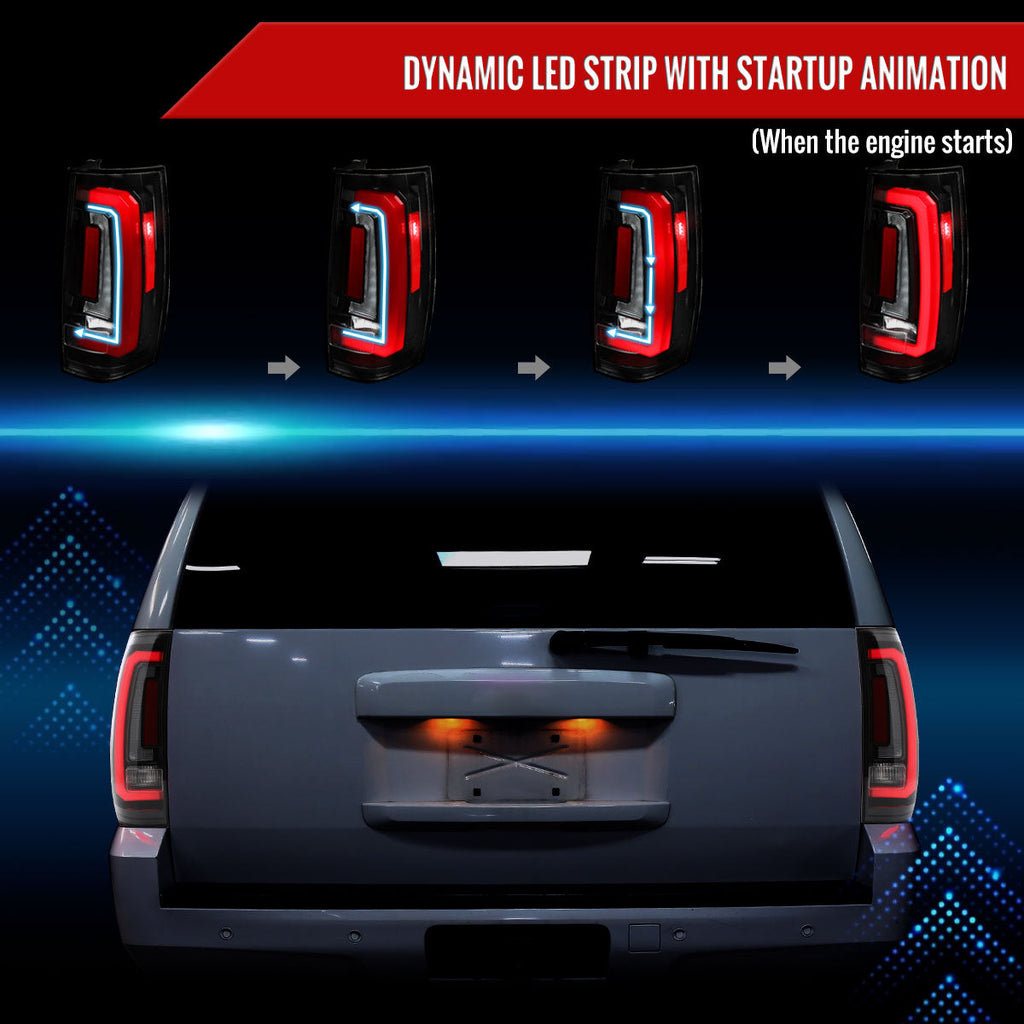 2007-2014 Chevrolet Tahoe/Suburban / 2007-2014 GMC Yukon/Yukon Denali LED Sequential Turn Signal Tail Lights  (Jet Black Housing/Clear Lens)