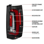 2007-2014 Chevrolet Tahoe/Suburban / 2007-2014 GMC Yukon/Yukon Denali Red LED Sequential Turn Signal Tail Lights  (Matte Black Housing/Clear Lens)