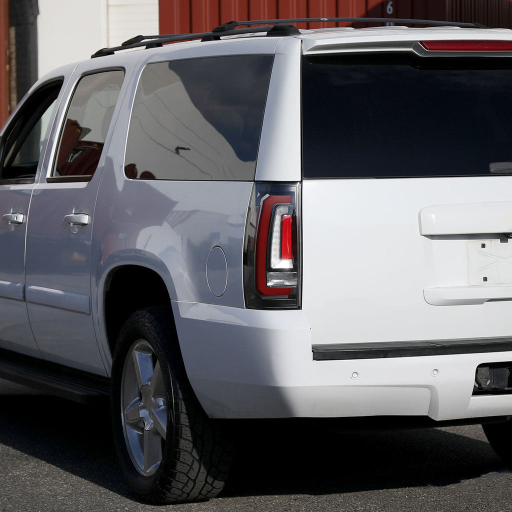 2007-2014 Chevrolet Tahoe/Suburban / 2007-2014 GMC Yukon/Yukon Denali Red LED Sequential Turn Signal Tail Lights  (Matte Black Housing/Clear Lens)