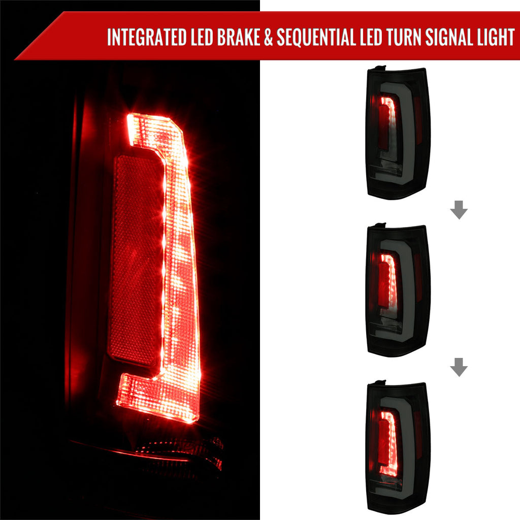 2007-2014 Chevrolet Tahoe/Suburban / 2007-2014 GMC Yukon/Yukon Denali LED Sequential Turn Signal Tail Lights  (Matte Black Housing/Smoked Lens)