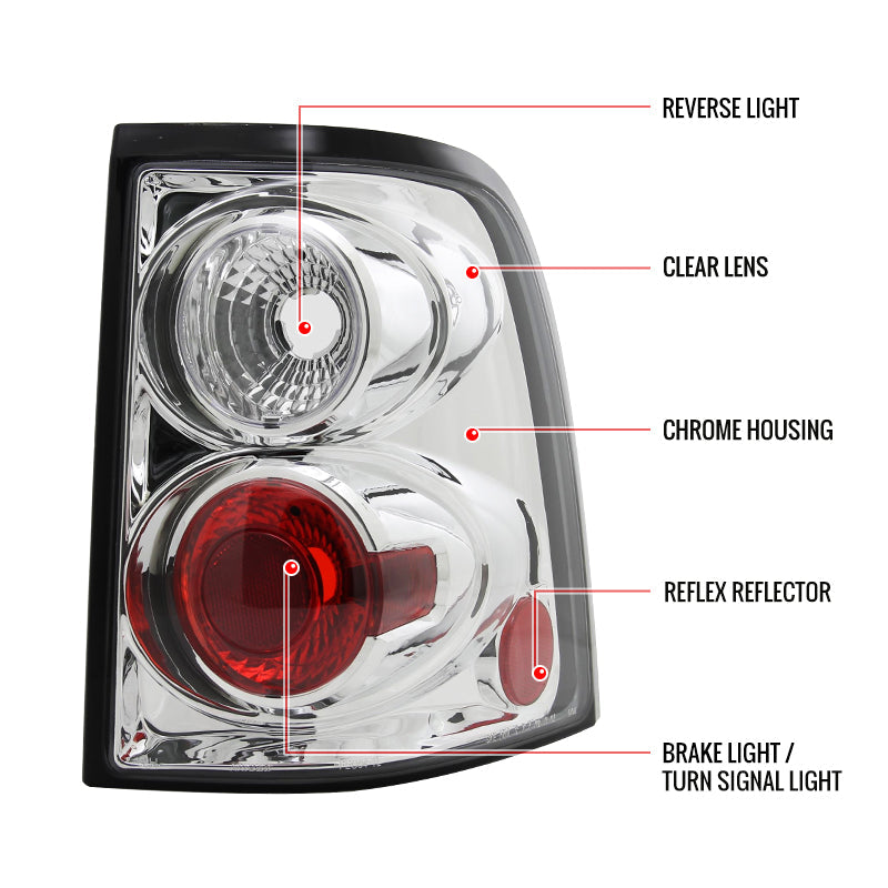 2002-2005 Ford Explorer Tail Lights (Chrome Housing/Clear Lens)
