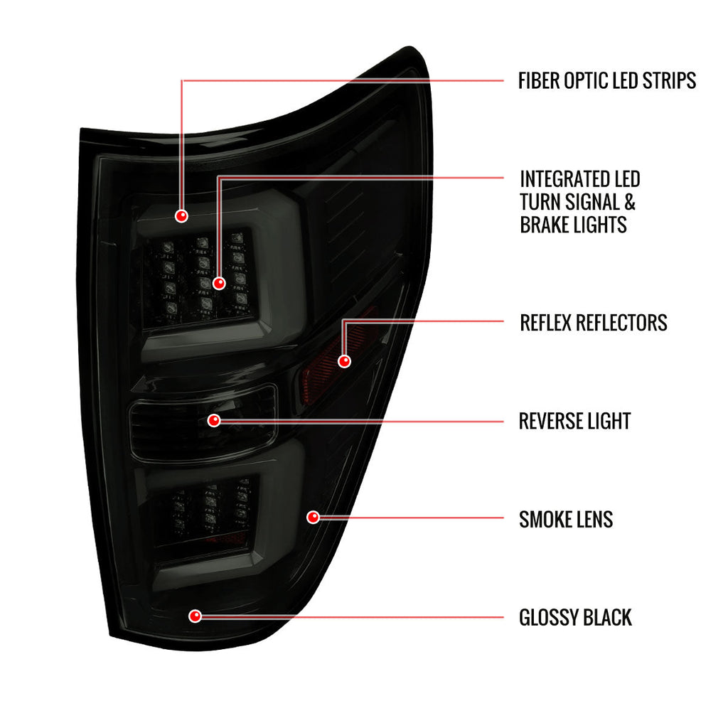2009-2014 Ford F-150 White C-Bar LED Tail Lights (Glossy Black Housing/Smoked Lens)