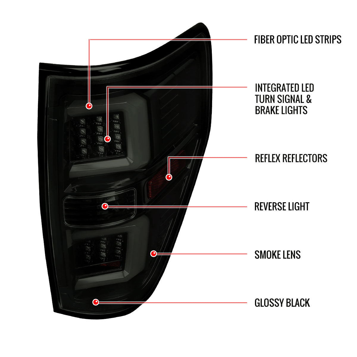 2009-2014 Ford F-150 White C-Bar LED Tail Lights (Glossy Black Housing/Smoked Lens)