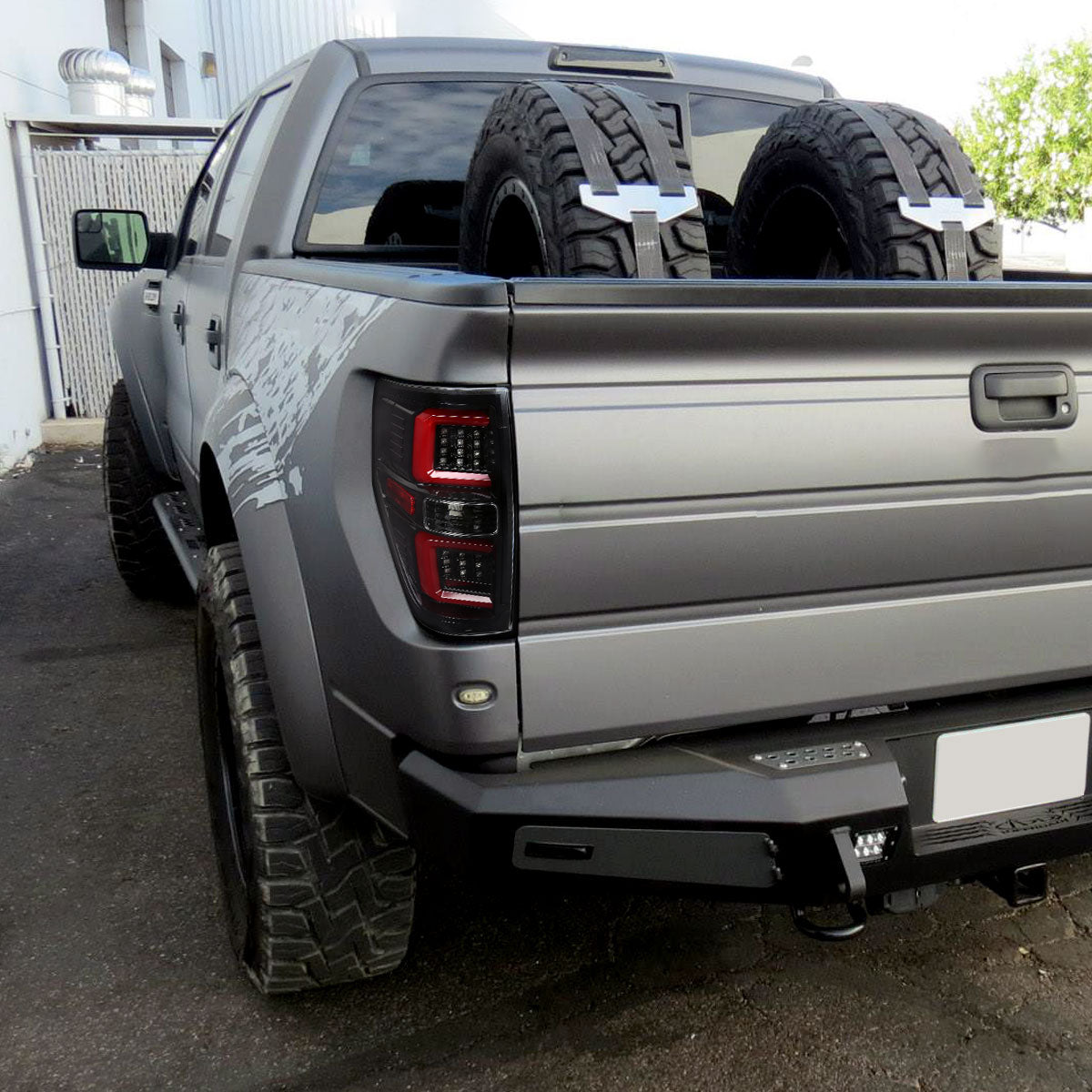 2009-2014 Ford F-150 Red C-Bar LED Tail Lights (Jet Black Housing/Clear Lens)